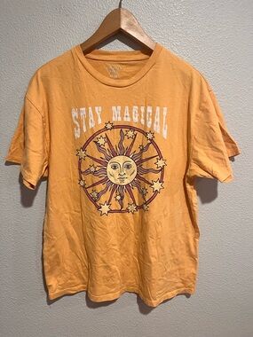 Mighty Fine Oversized Celestial Sun Graphic Tee Cotton Orange XS/S